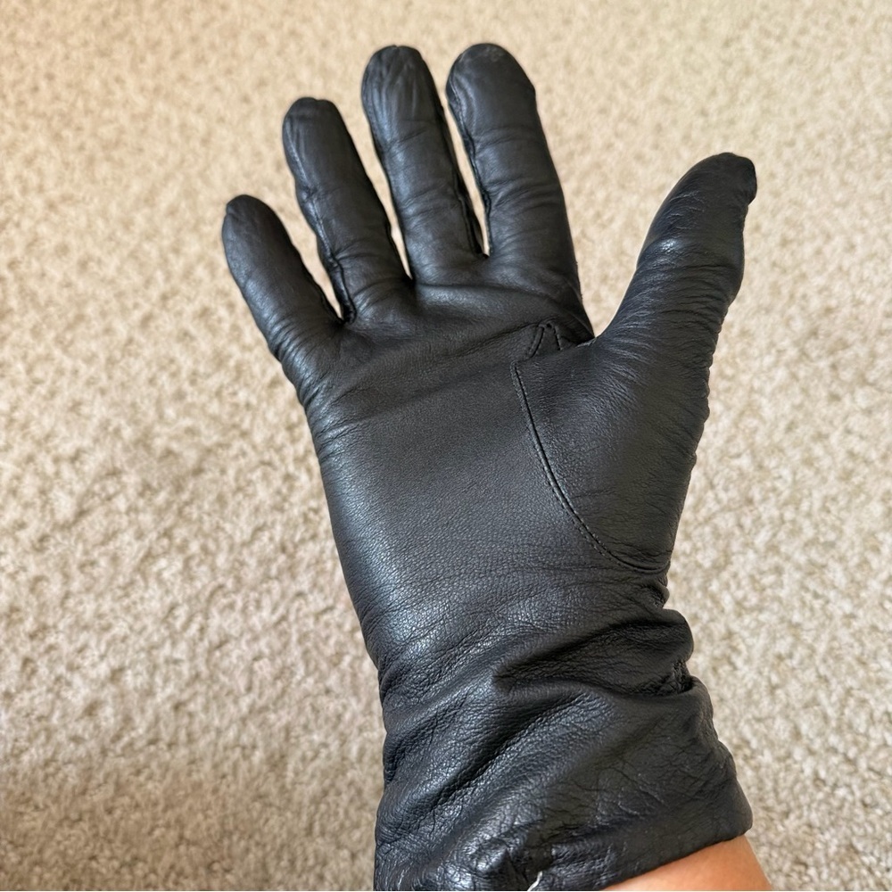 Womens Vintage Black Leather Gloves Sz 8 Lined Driving Fall Winter Classic Retro - Picture 3 of 14